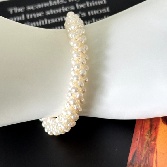 Vintage 14K Yellow Gold Genuine Real Pearl Multi Row Cluster Bracelet 7.75" - Picture 12 of 16